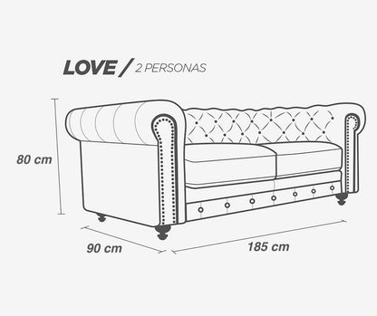 Love seat  de Piel Genuina Mod. Chesterfield 2 plazas